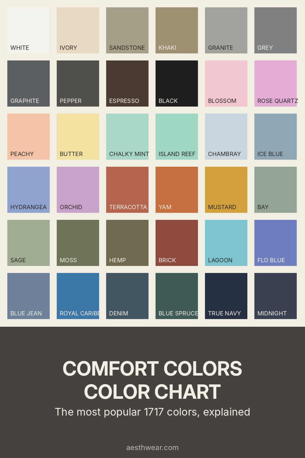 Comfort Colors color chart with swatches